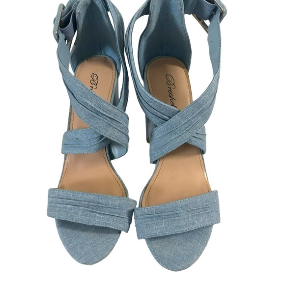 Breckelle’s Dusty Blue Denim Heel Strappy Block Open Toe Pump Shoe SZ 6.5 - Picture 3 of 11